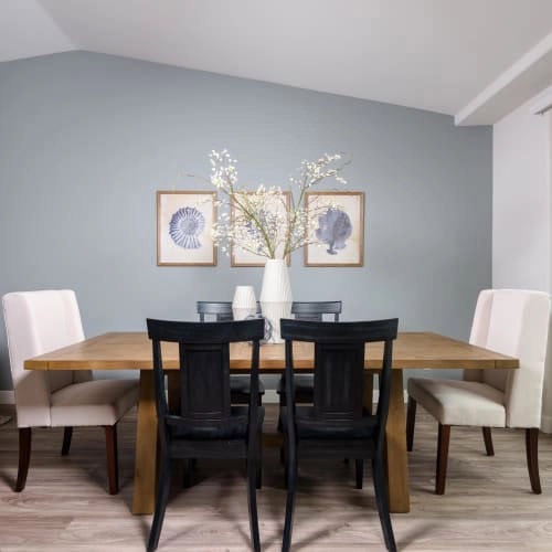 dining room with vaulted ceiling